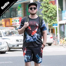 Новые модные брендовые мужские комплекты карп печатных Мужская костюм мужской костюм Пот Спортивные костюмы футболка и Шорты Плюс Размер 6xl