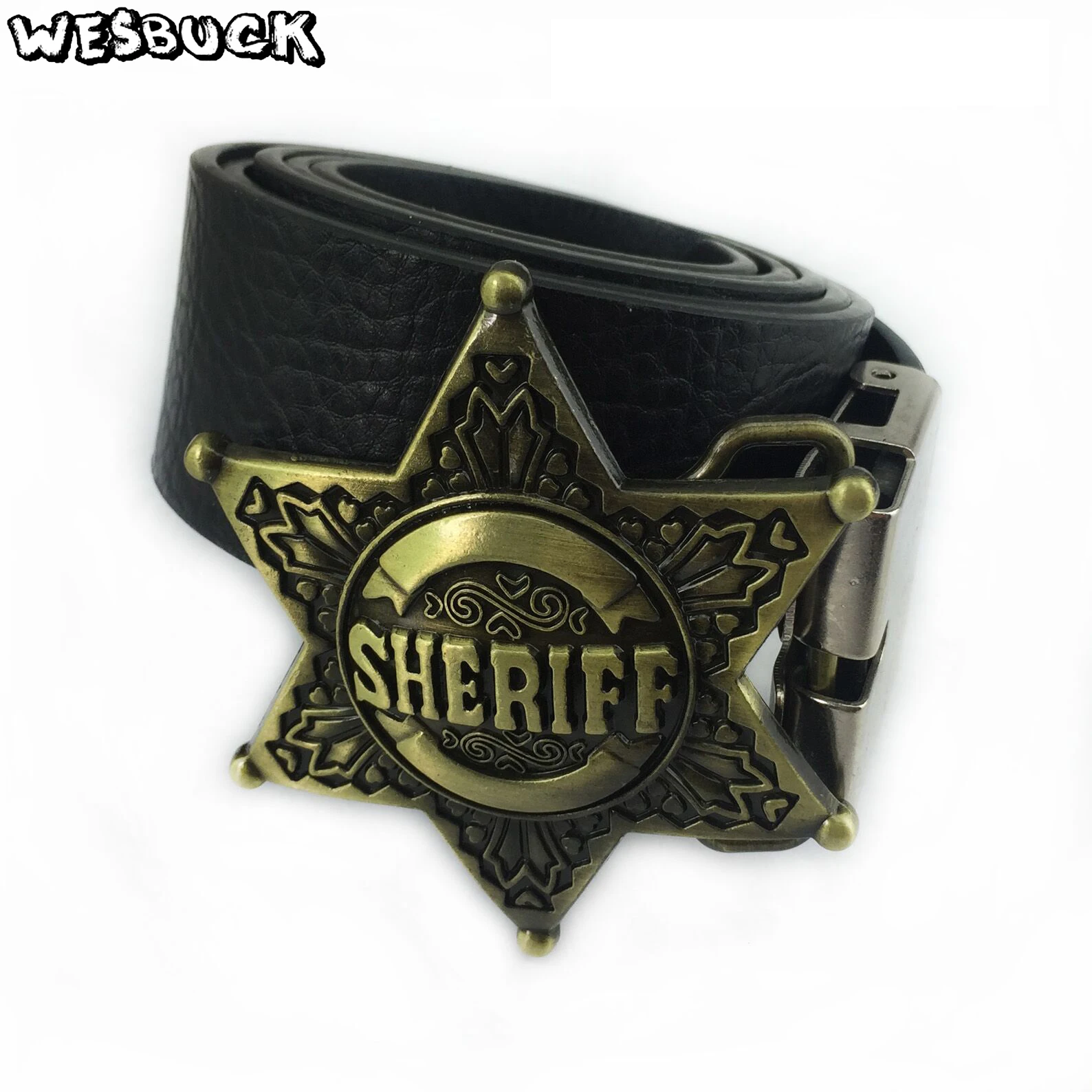 

5 PCS MOQ WesBuck Brand Sheriff Star Belt Buckle With Retro Brass Finish Suitable For 4cm Wideth Belt