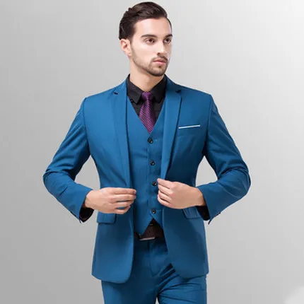 (Jacket+vest+pants )3pcs Slim Fit Suit Men Notch Lapel 2017 Latest Coat Pant Designs Wedding Groom Leisure Tuxedo Business Suit