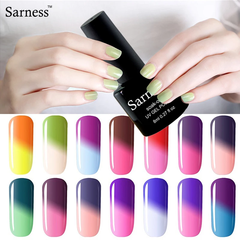 Sarness Thermal Glitter UV Gel Varnish Temperature Change Color Nail Polish 8ml Soak Off LED Lacquer Chameleon | Красота и здоровье