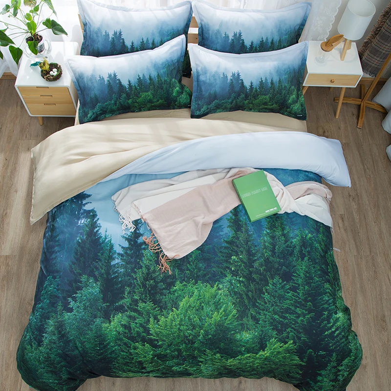 

Free shipping Novelty Christmas Gift Forest Trees Pattern Home Dorm Bedding Duvet Cover Set+2pcs Pillow Case Sham UK AU US Size