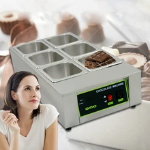 6 Lattices Chocolate Melting Pot Stainless Steel Chocolate Fountain Melting Pot Furnaces baking tools chocolate melting furnace diy handmade chocolate mechanical and electrical heating melting pot