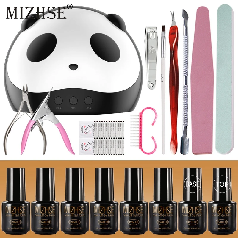 

MIZHSE DIY Nail Art Practice Nail Gel Tools Set Soak Off 6 Colors UV Gel Base Top Coat 36W Led Lamp Nail Dryer Manicure Kits