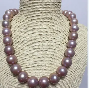 

huge perfect round 12-15mm south sea lavender pearl necklace 18"14