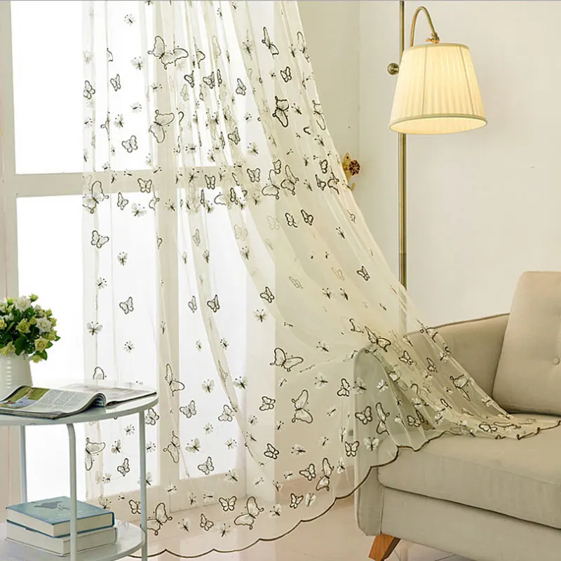 Single Panels Embroidered Voile Curtains For Living Room Rustic Home