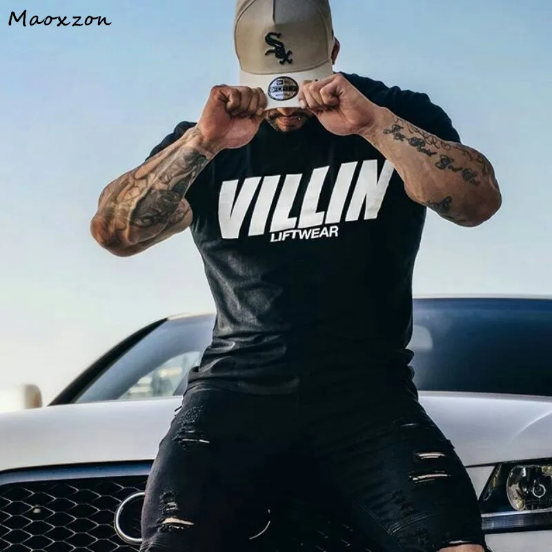 Maoxzon Men's Letter Casual Muscle Fitness Short Sleeve T