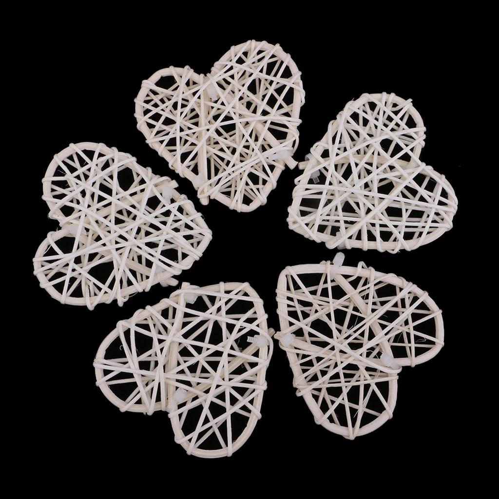 10 Pieces Rattan Wicker Ball Photo Props Heart Shaped for Home DIY Trinkets