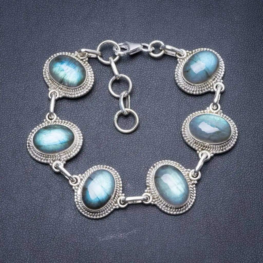 

Natural Labradorite Handmade Unique 925 Sterling Silver Bracelet 7 1/4-8 1/4" Y2855