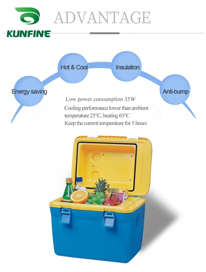 KUNFINE 12 В DC автомобильный холодильник 18л мульти-функция холодильник автомобильный переносной холодильник морозильник синий низкая энергия