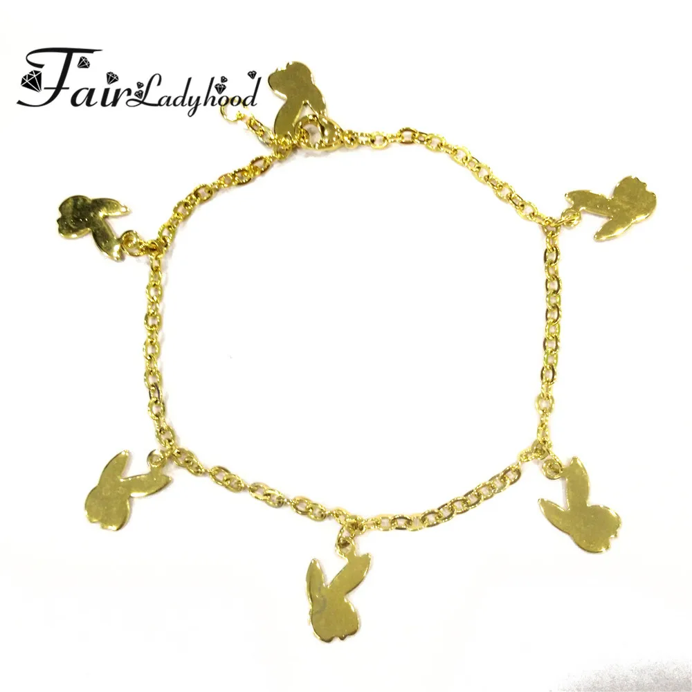 

FairLadyHood Stainless Steel Bracelet Gold Color Tiny Rabbit Shape Charm Bracelet Fashion Jewelry For Women Girls