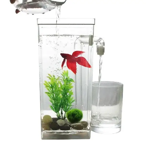 AsyPets самоочистки Пластик аквариум с светодиодный светильник Настольный аквариум Betta аквариум для офиса домашний декор-30 - Цвет: square