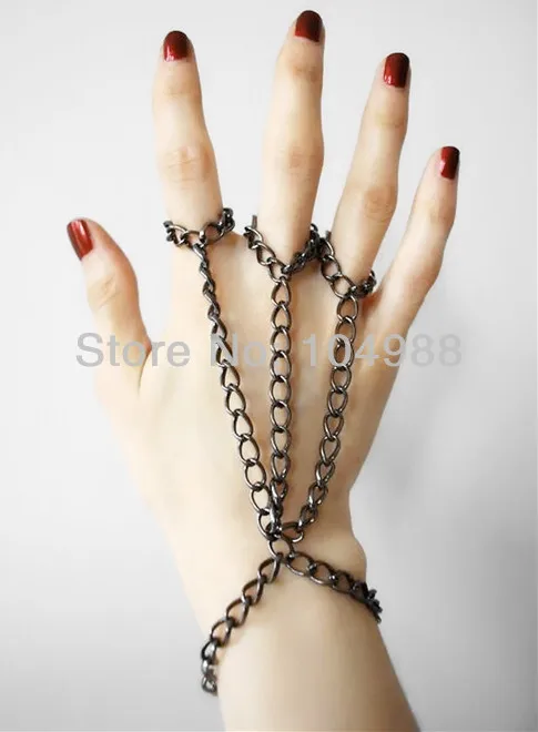

FREE SHIPPING 2014 Style HA-14 Women Fashion Gray Plated Chain Three Strands Hand Finger Chain Jewelry