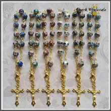 12 шт./лот рождественские подарки multi Цветной 8 мм браслет розарий перегородчатой католической браслет Санкт-золото Иисус крест кулон Браслеты