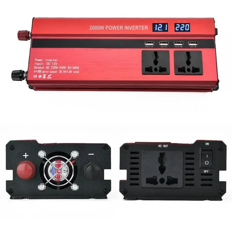 

Peak Power 2000W Car Inverter Modified Sine Wave DC12V/24V to AC 220V Inverter Converter with LED Display 4 USB Port