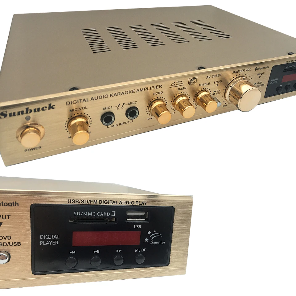 Amplificador de alta potencia Sunback 200 W + 200 W 5,1 tracto vocal reverberación de Micrófono Dual integrado en radio FM Bluetooth soporte SD USB