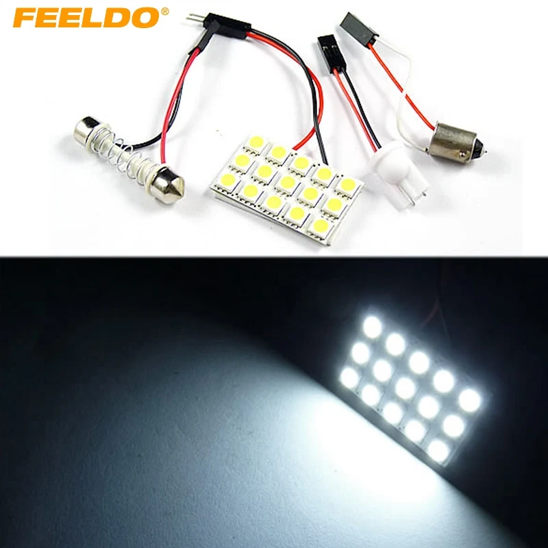 

FEELDO 50Pcs White 15SMD 5050 15LED Chip Car LED Light with 3 adapters T10/BA9S/Festoon Dome light #FD-3322