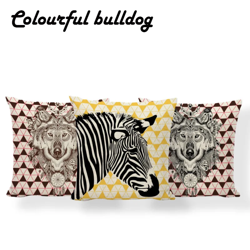 

Zebra Diamond Wolf Cushion Cover Animal Indians Pillows Yellow Chakra Chair For Teens Pillowslip Covers 17X17 Polyester Colorful