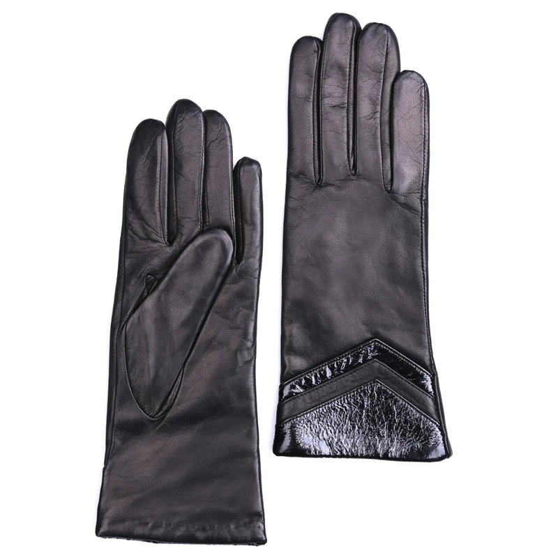 women elegant mid length real Italy leather with wool lined classic gloves black | Аксессуары для одежды