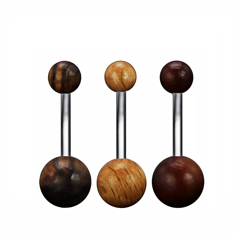 

1pc New Surgical Steel Belly Buton Rings with Wood Ball Women Navel Rings Piecing Ombligo Nombril Body Pircing Jewelry