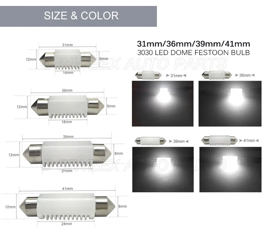 2 шт C5W Светодиодные лампы 31 мм 36 мм 39 мм 41 мм Автомобильный интерьерный светильник гирлянда 2 SMD 3030 COB лампы для чтения купольная карта лампа белая DC 12 В