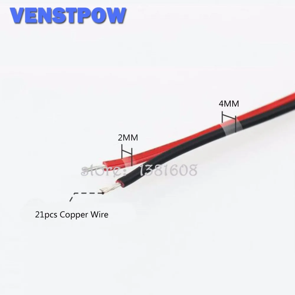 Red Black 2Pins 20AWG LED Extension Thinned Copper Wire Cable with wire cross-section 0.5 PVC Insulated Wire for Car 5M/Lot