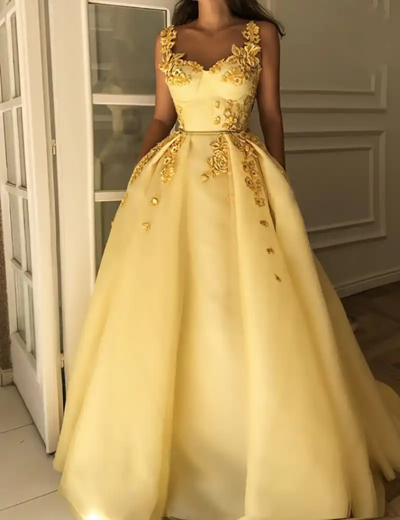 yellow satin dress long