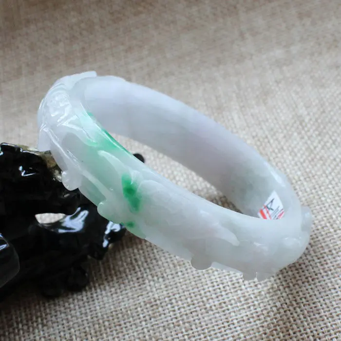 

1166 Chinese Hand-carved Emerald Green stoneite stone Gems Bracelet Bangle 58mm