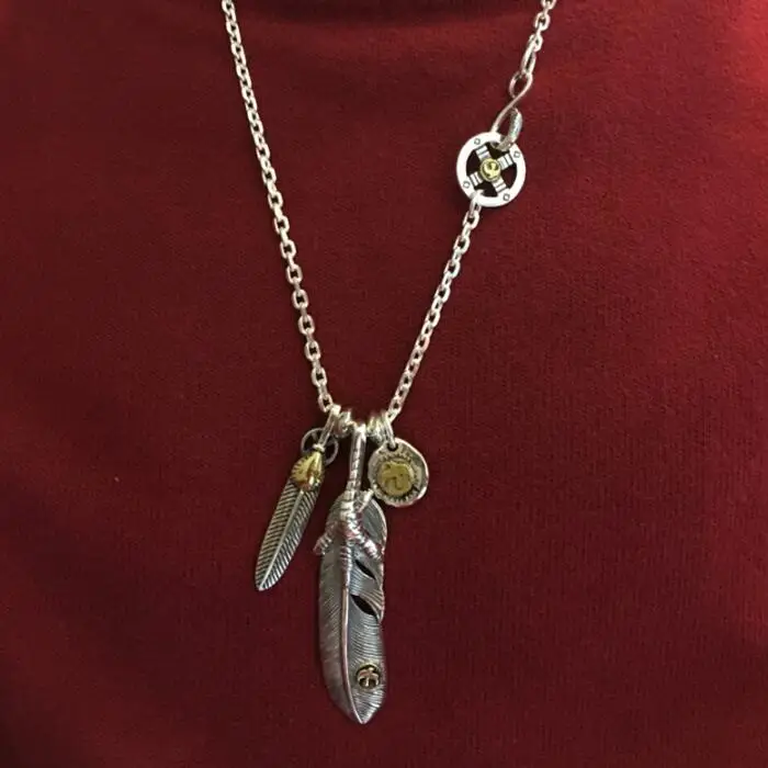 

Hanadmade Solid 925 Sterling Silver Men Necklace Vintage Indian Style Feather Eagle Claw Pendant Pure Thai Silver Chain Necklace