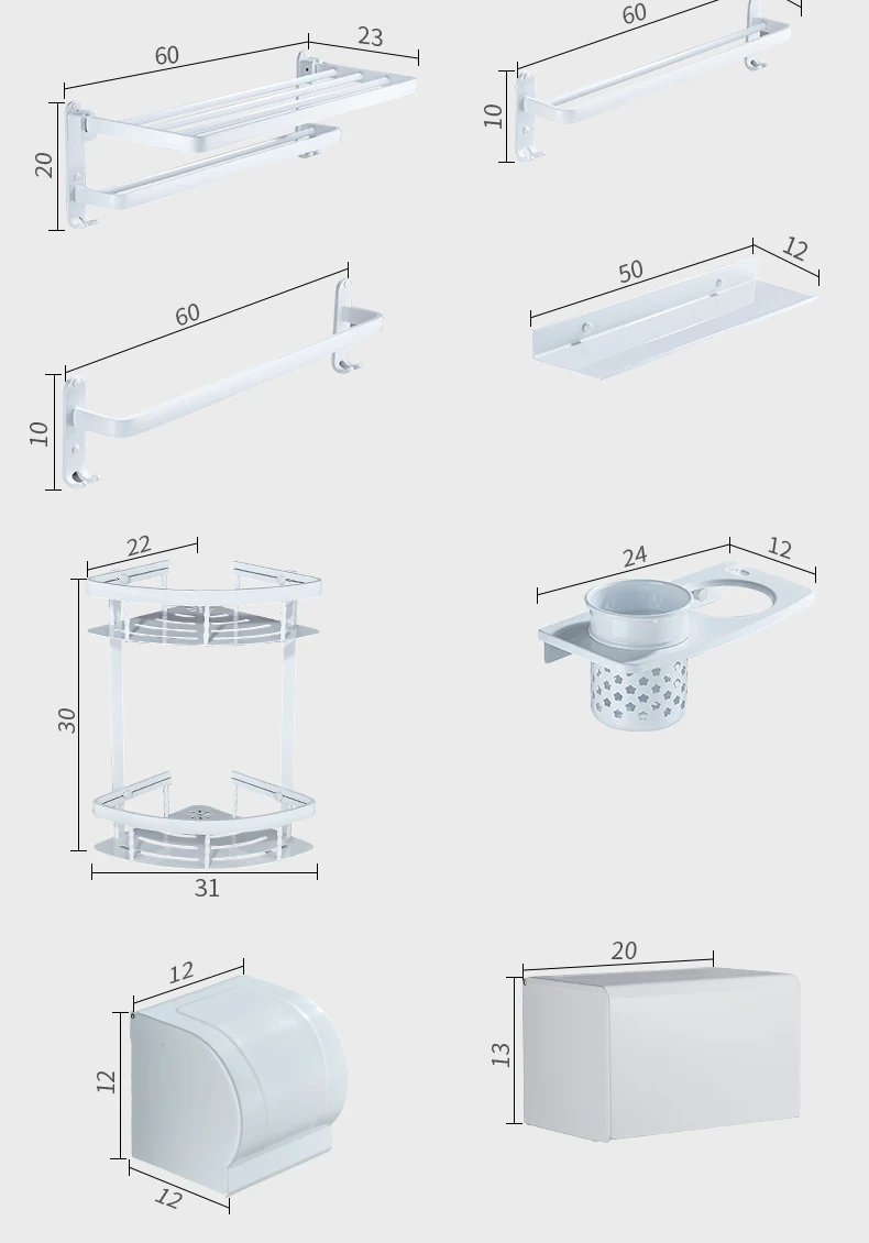 Cuarto de baño accesorios gratuito uñas de aluminio blanco baño Hardware conjuntos toalla Rack titular de papel higiénico titular de cepillo de ganchos