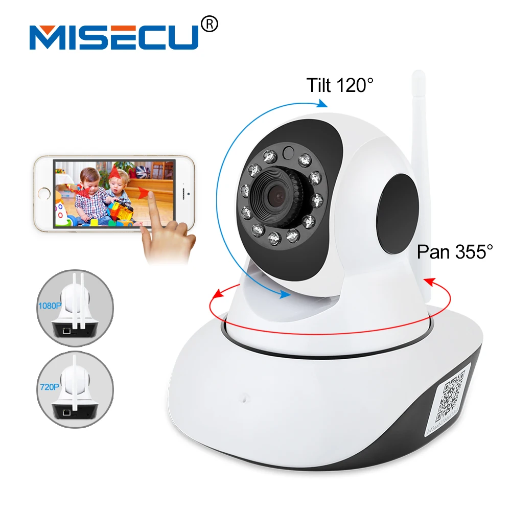 

MISECU Pan Tilt 1080P Wifi Full 355 degree rotation 720P Camera Audio Wireless SD Card P2P Email alert Night Baby Monitor