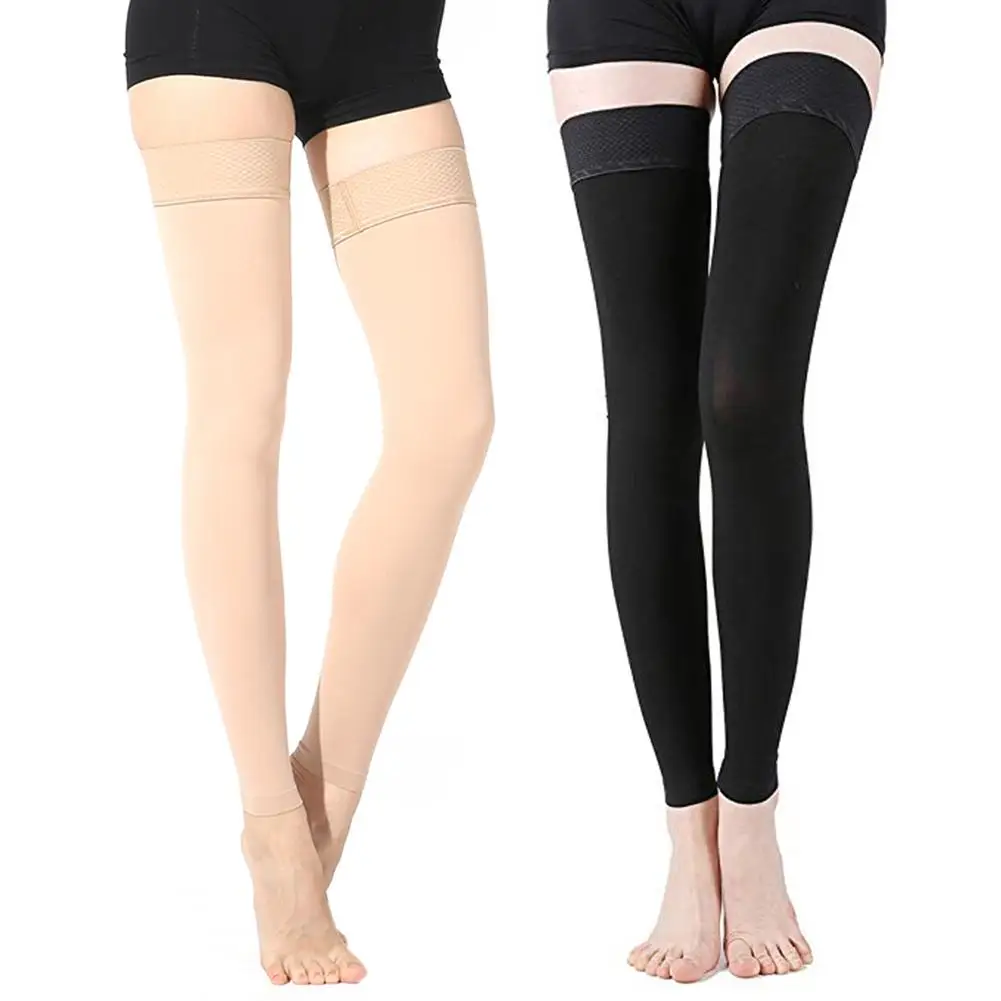 

Thigh High Compression Stockings Opaque, 1 Pair, Silicone Band, Footless Compression Sleeves, Treatment Swelling, Varicose Veins