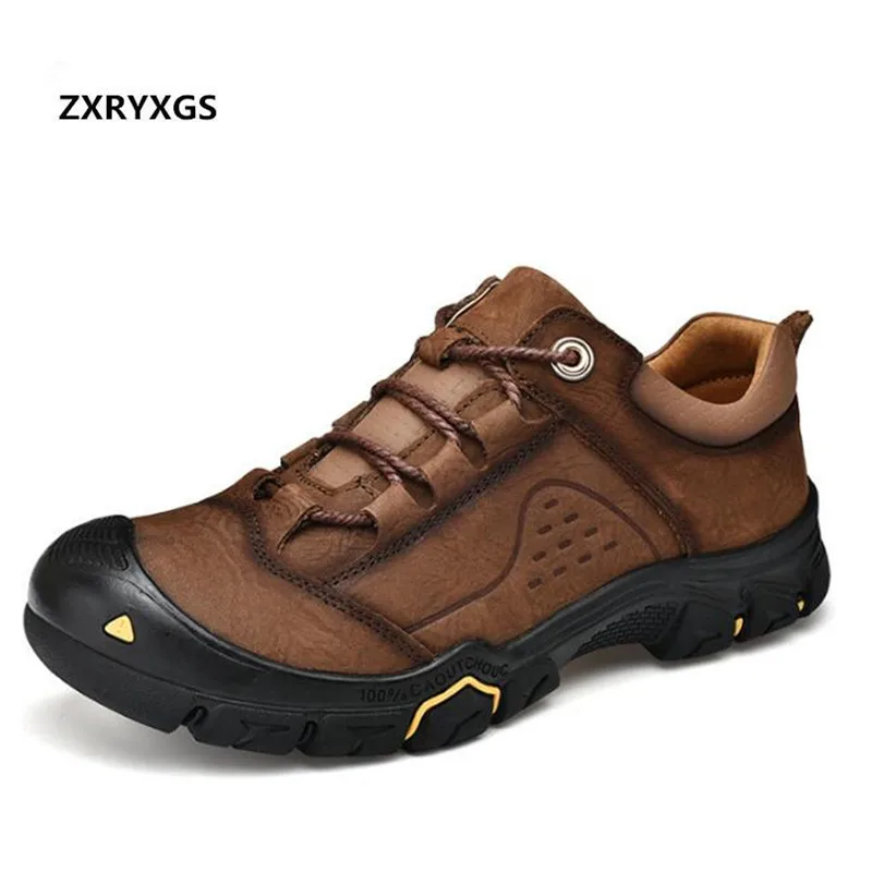 

2019 New Spring Outdoor Cowhide Leather Shoes Men Sneakers Casual Shoes Large Size Comfortable Non-slip Hiking Casual Sneakers