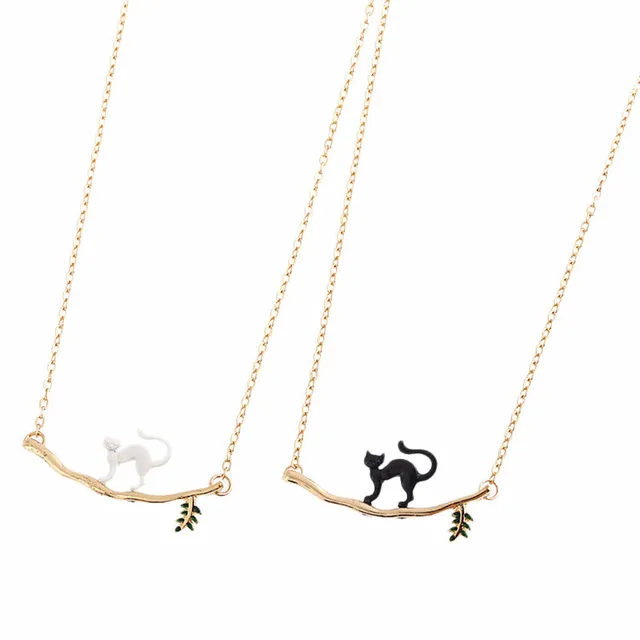 18 Nouvelle Mode élégante Marque Conception Or Couleur Noir Et Blanc Chat Sur La Branche Collier Fine Bijoux Accessoires X 681 Dans Pendentif