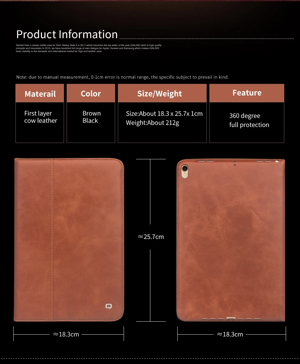 QIALINO чехол из натуральной кожи для iPad Pro 10,5, модный роскошный Ультратонкий флип-чехол с подставкой и отделением для карт 10,5 дюйма