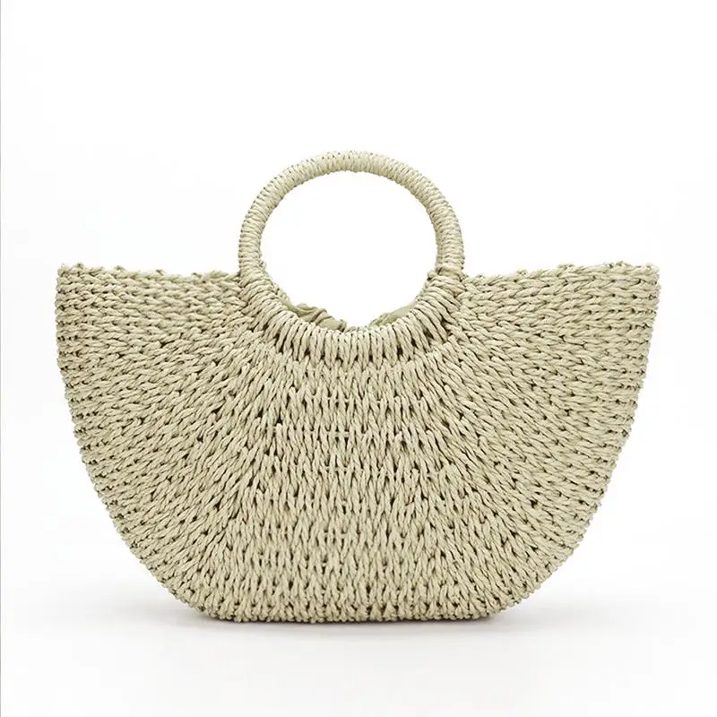 Натуральный ручная соломенная сумка ручной тканые круглые бамбуковая Сумочка летняя пляжная сумка - Цвет: Beige