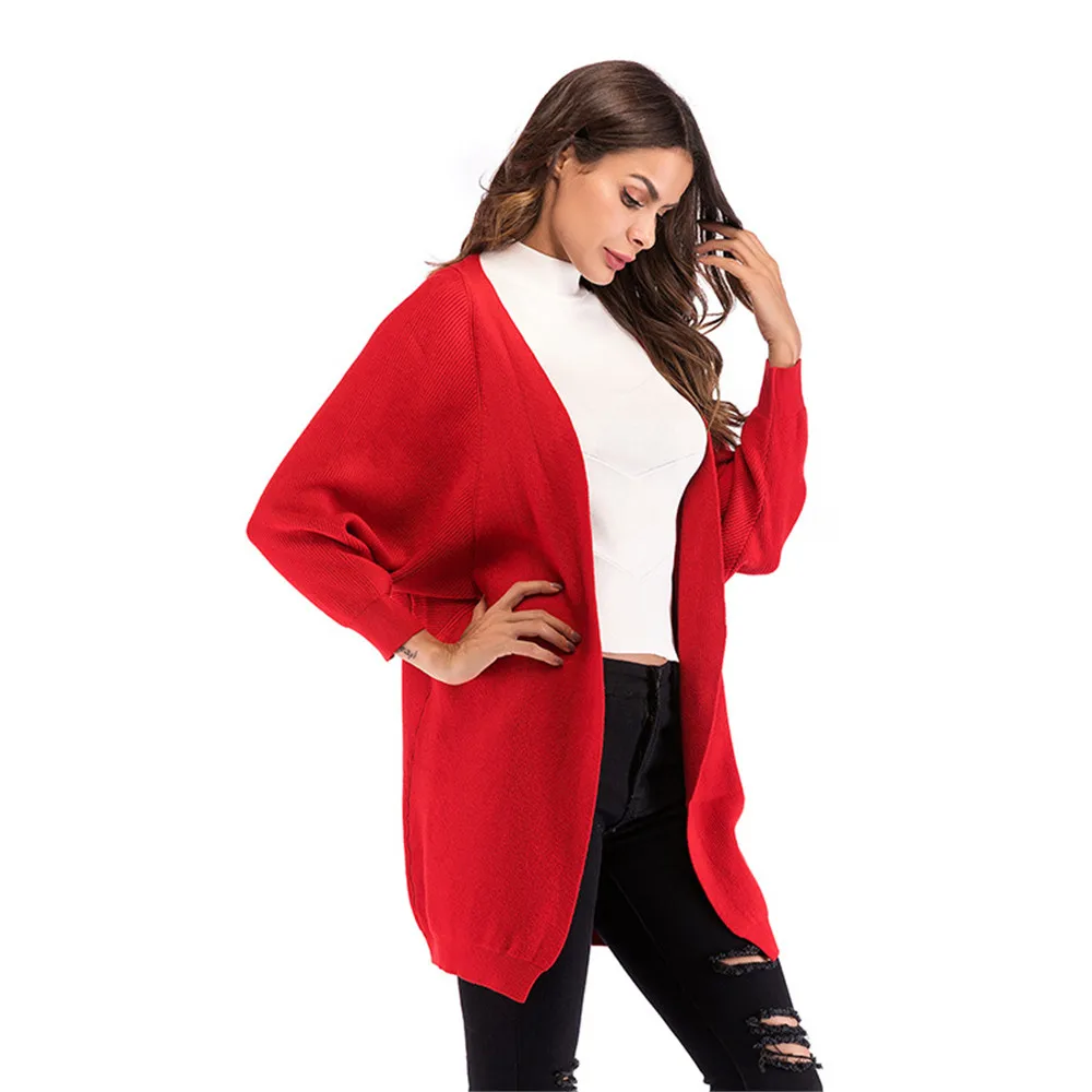 Autumn and Winter New Women's Loose Bat Sleeve Knit Cardigan Solid Color Long Shawl Jacket Female