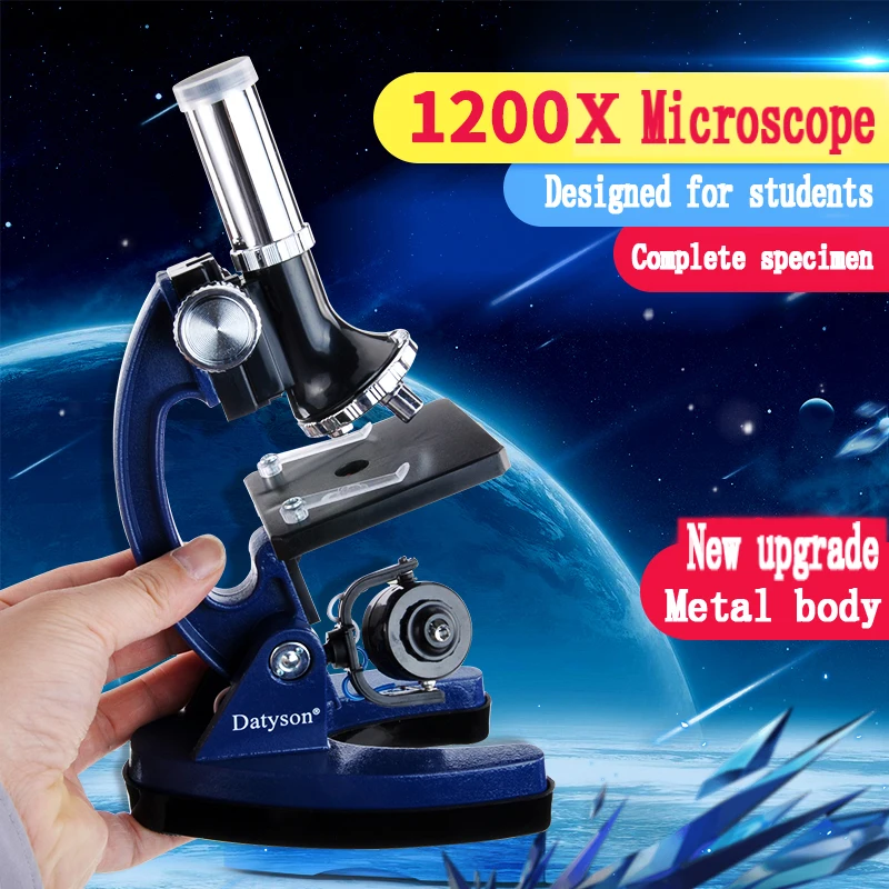 LED Light Carrying Box for Kids Beginner,Kids Christmas Children's Day Gift Blue 1200 Times Kids Early Education Science Microscope Set,Quality Assurance Child Education Microscope with Slides 