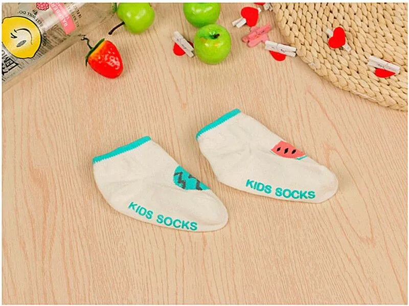 Детские носки с рисунками фруктов для младенцев Противоскользящие короткие носки-тапочки для новорожденных девочек и мальчиков Детские весенние короткие носки белого цвета