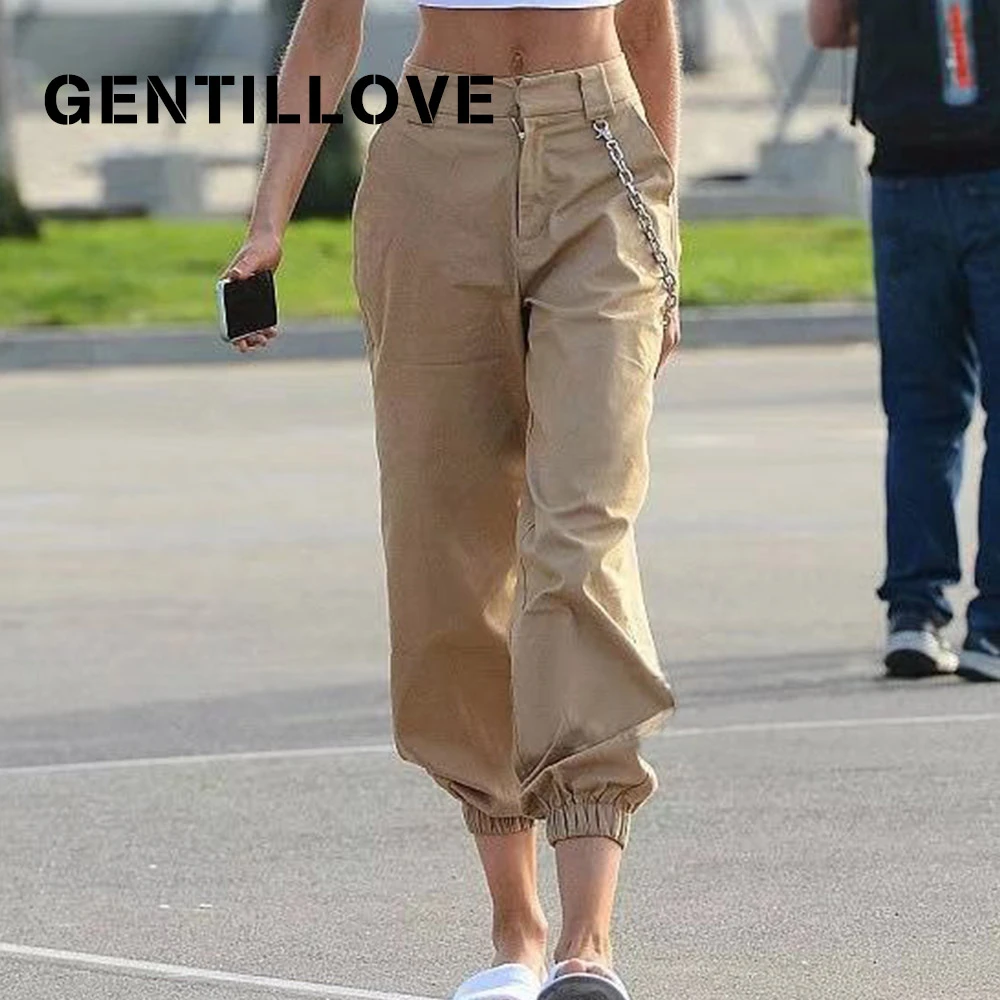 

Gentillove Fashion Women Camouflage Pants High Waist Hip Hop Trousers 2019 Fashion Slim Solid Color Harem Pants with Chains