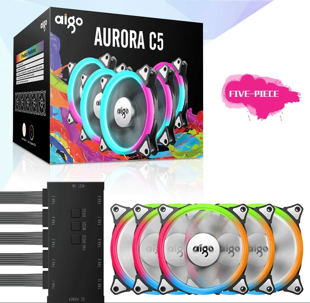 Aigo aurora C5 радужные огни разноцветные RGB регулируемый цветной вентилятор 120 мм светодиодный ПК Компьютер охлаждающий кулер бесшумный чехол контроллер вентилятора