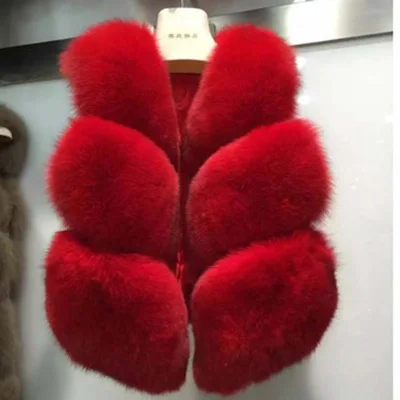 BFFUR, модный жилет из натурального Лисьего меха, зимняя короткая теплая женская меховая куртка, жилет из натурального меха, жилет без рукавов - Цвет: Red