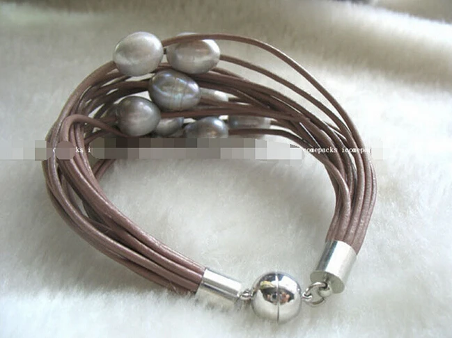 

hot sell15rows 7.5" freshwater pearl gray egg bracelet -Bridal jewelry free shipping