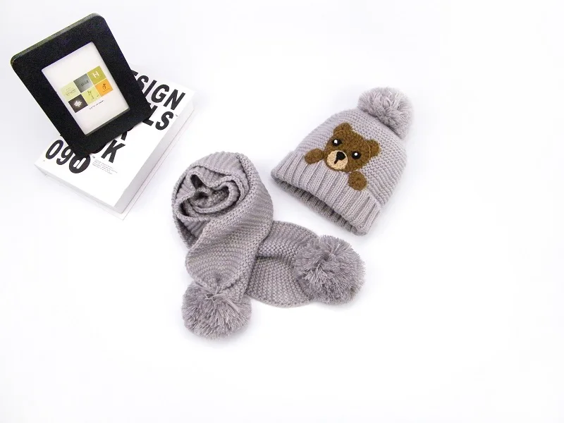 2 шт./компл. для мальчиков и девочек набор шапки и шарфа милый медведь кошка Для детей детские зимние шапки для малышей Baby muts KF243