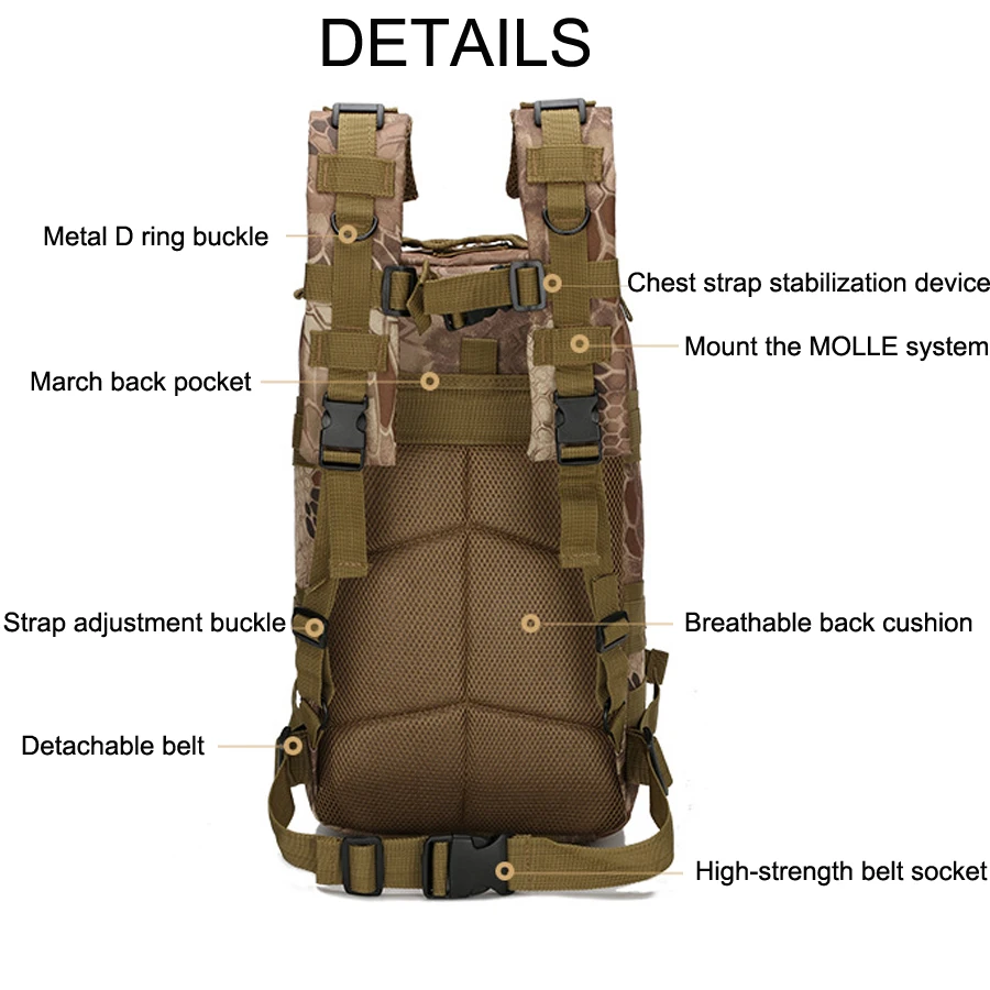 Hiking Backpack Outdoor Camping Black 30L Rucksacks (4)