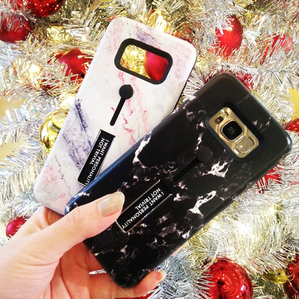 

3D Emboss marble Case for Samsung S8 S9 Case Silicone Protective Cover Stand Ring Holder Fundas For Samsung Note 9 8 S8 Shell
