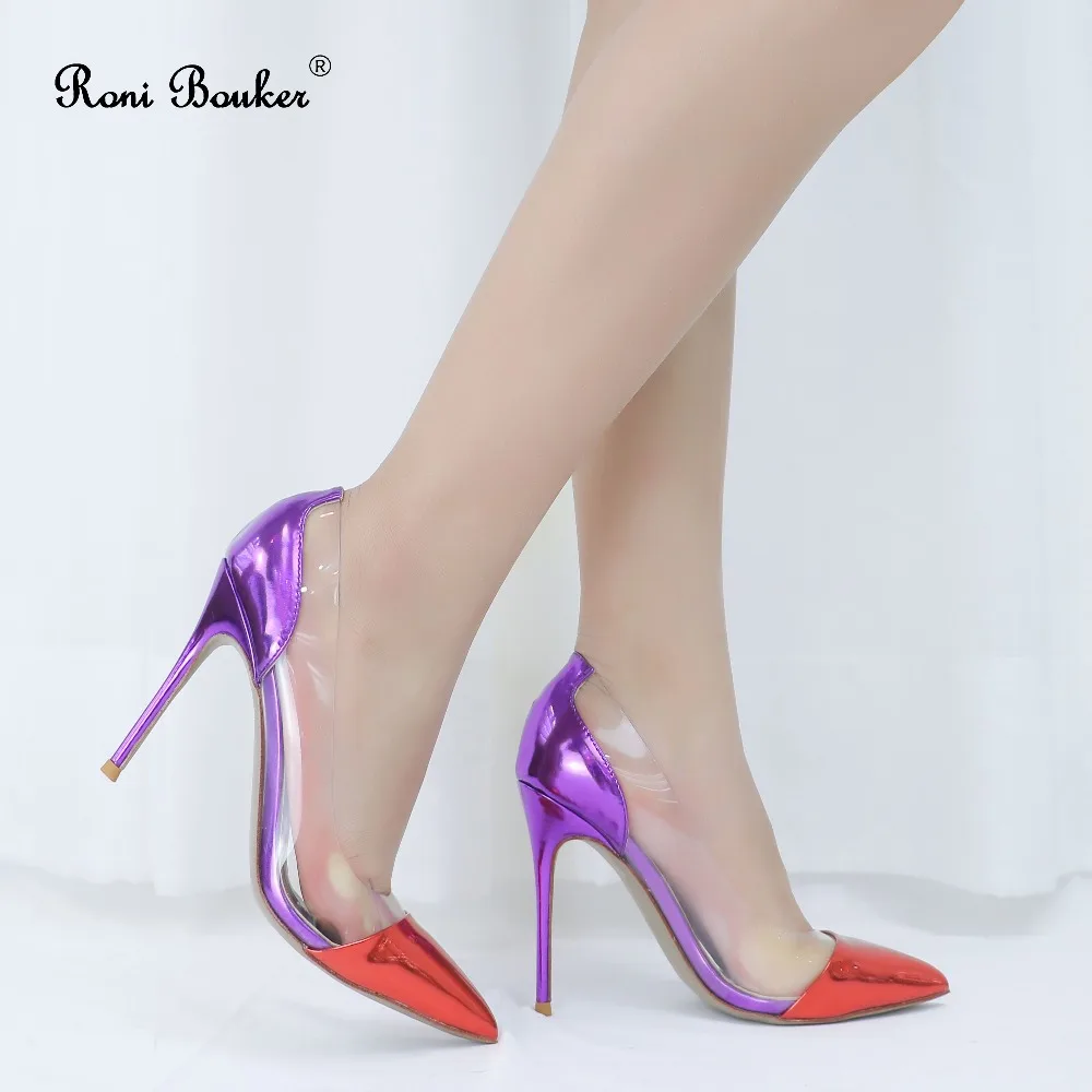 

Roni Bouker Fashion Women Pumps Super Stiletto Heel Sexy Transparent PVC Pointed Toe Slip-on Wedding Party Shoes Ladies Big Size