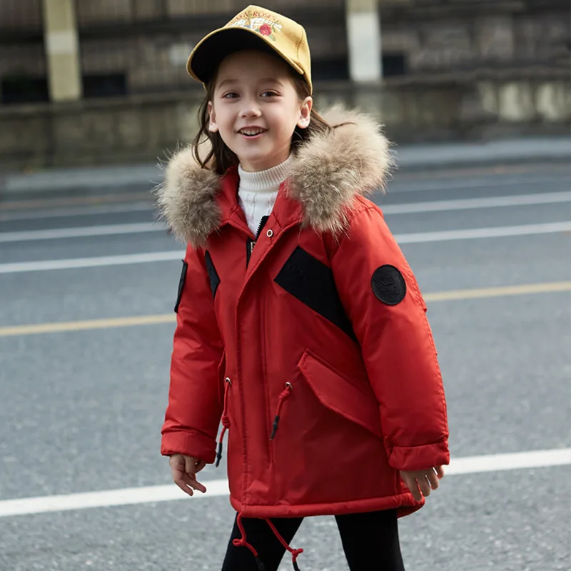

Casual Hooded Warm kids clothing for girls Long Sleeve coat with fur collar long down coat winter cute children jacket for boys