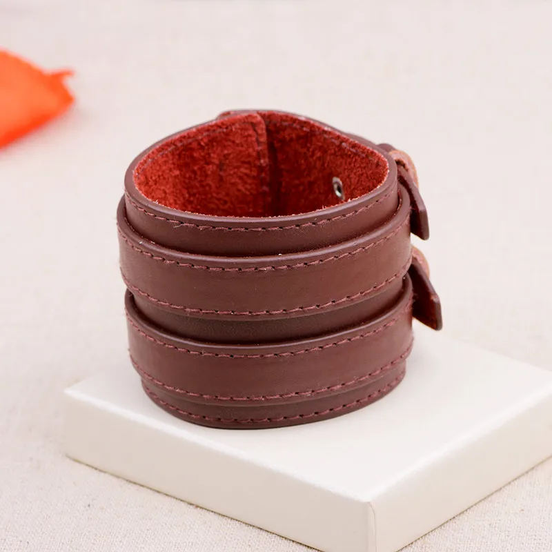 Leather Bracelet ZORCVENS Fashion Double Belt Leather Wrist Friendship Big Wide Bracelet for Men Buckle Vintage Punk Jewelry