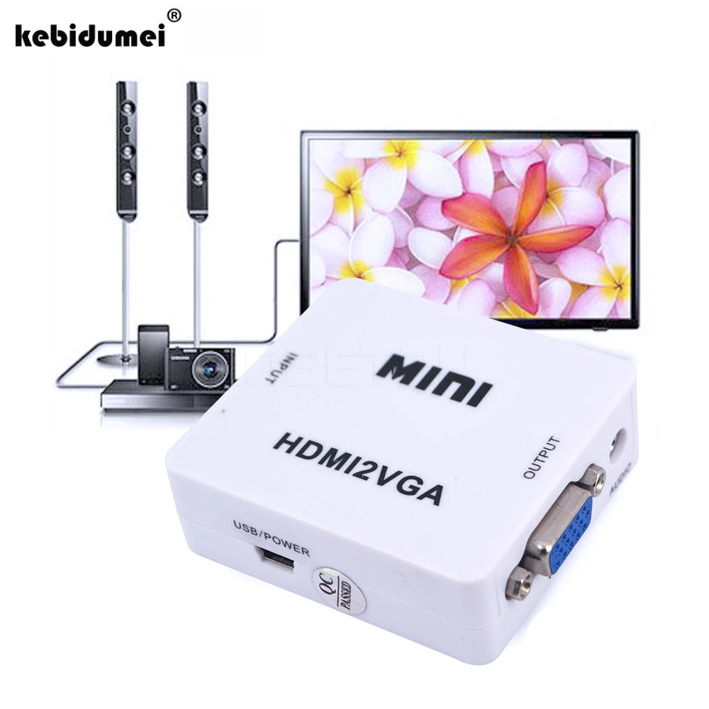 

kebidumei Mini HDMI to VGA Converter With Audio HDMI2VGA 1080P Adapter Connector For PC Laptop to HDTV Projector High Quality