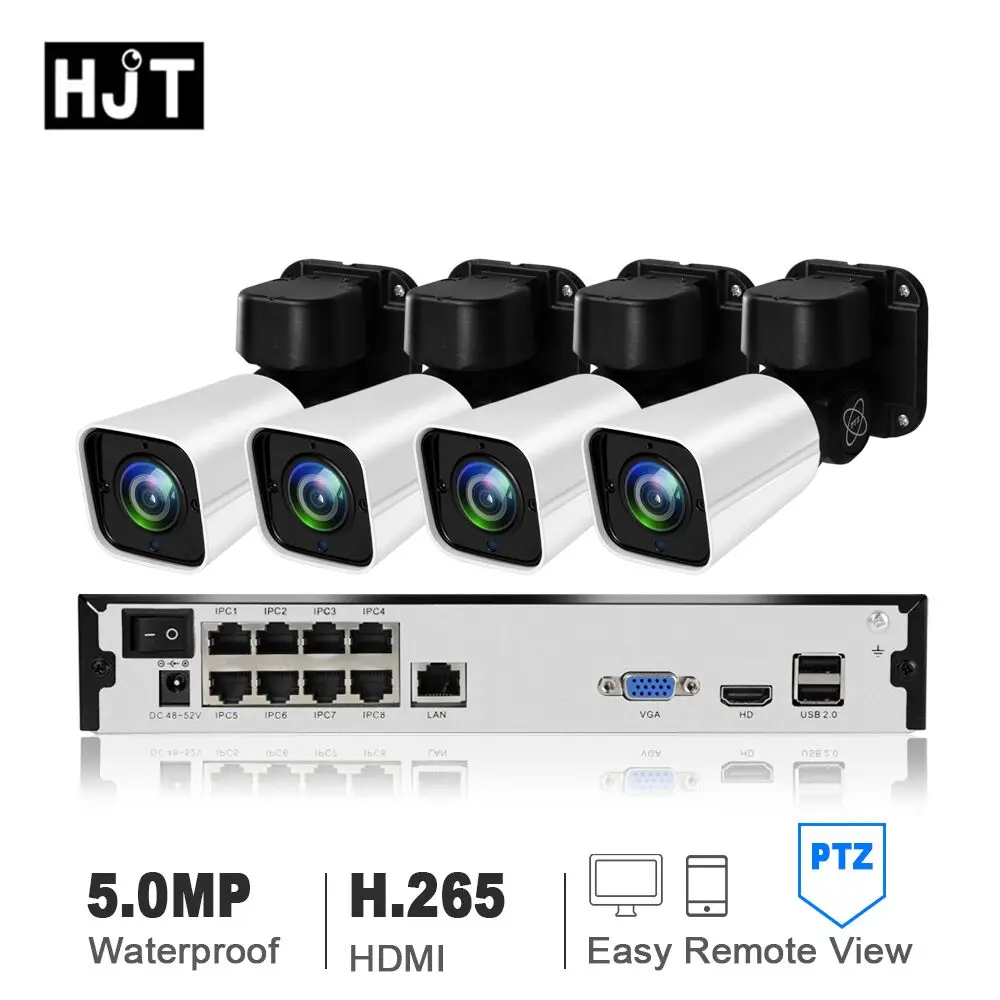 

HJT 8CH POE NVR IP Camera Kit H.265 4CH/8CH 5.0MP POE 4X ZOOM CCTV Camera Outdoor Waterproof Night Vision Onvif 2.4